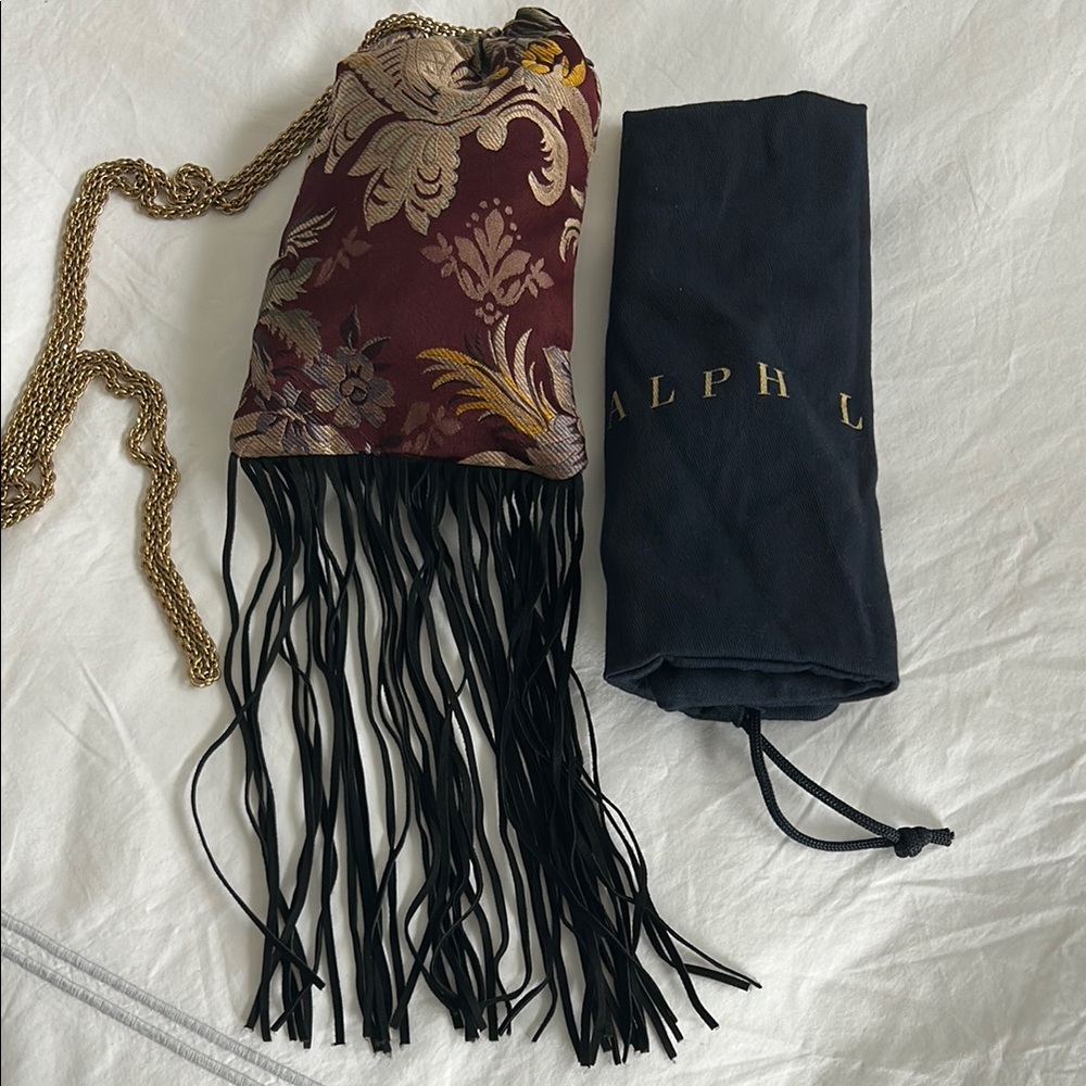 Rare! Ralph Lauren Floral Silk Burgundy Fringe Pouch